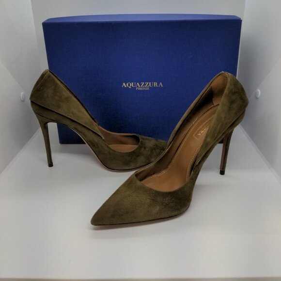 Aquazzura Shoes - Aquazzura Hollywood 105 Suede Pumps Moss Green